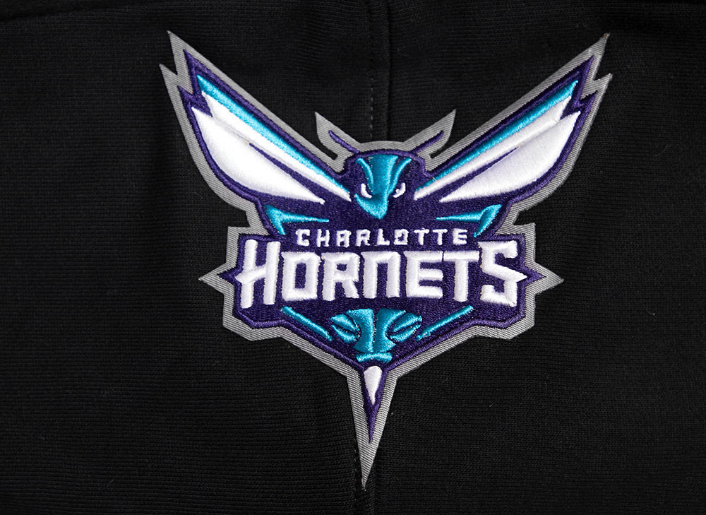 NBA CHARLOTTE HORNETS SCRIPT TAIL CHANDAIL À CAPUCHON EN MOLLETON CÔTELÉ POUR HOMME (NOIR/GRIS)