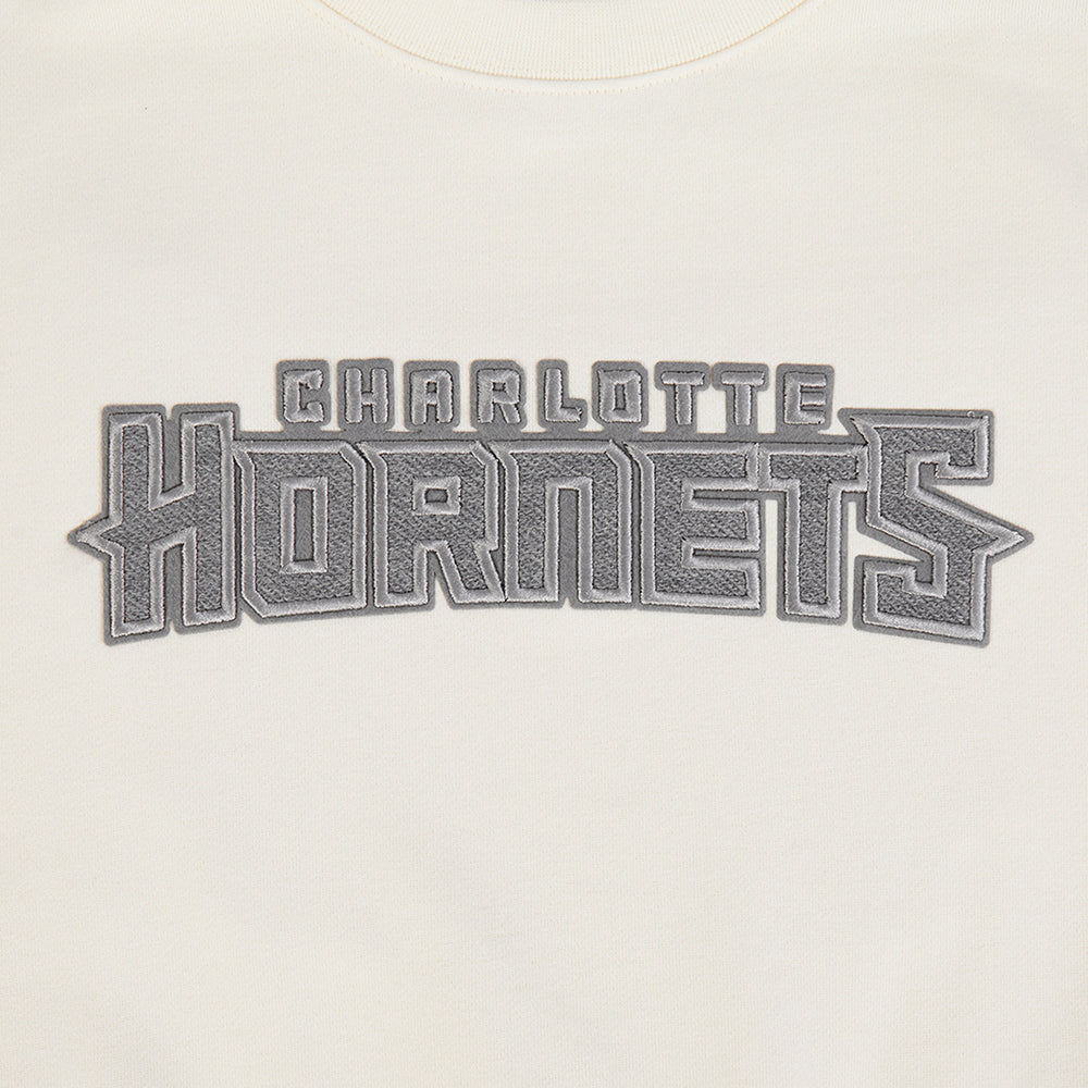 NBA CHARLOTTE HORNETS REVERSE FRENCH TERRY MEN'S DROP SHOULDER FLC CREWNECK (EGGSHELL)