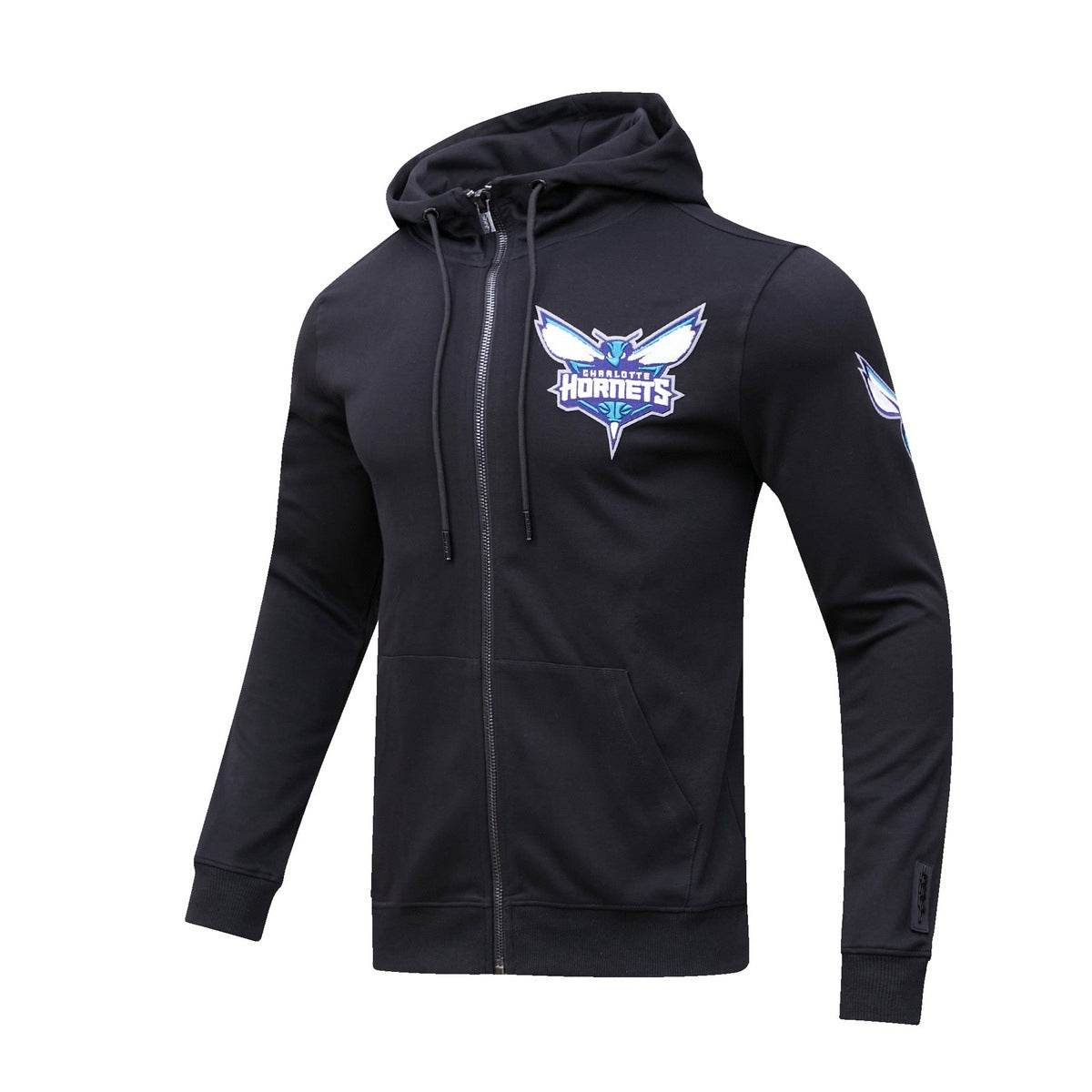 NBA CHARLOTTE HORNETS CLASSIC CHENILLE MEN'S FULL ZIP PULLOVER HOODIE (BLACK)