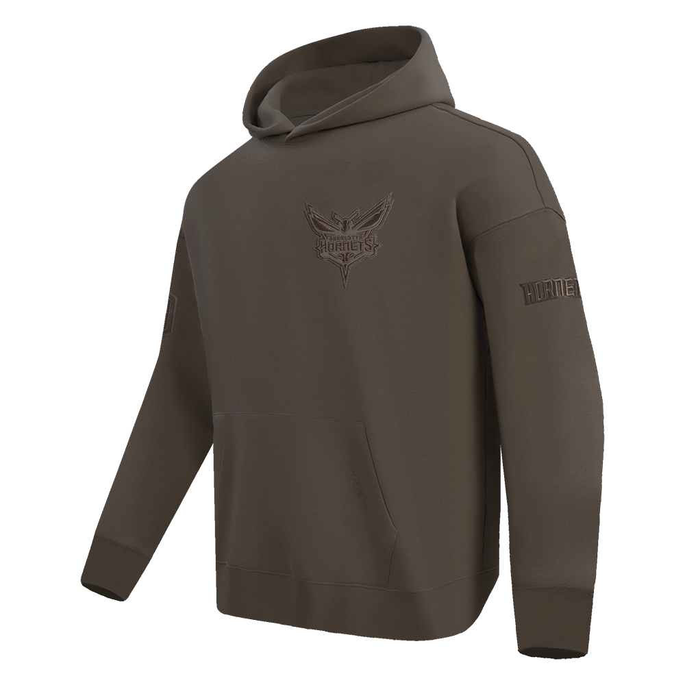 NBA CHARLOTTE HORNETS NEUTRAL MEN'S DROP SHOULDER PULLOVER HOODIE (DARK TAUPE)