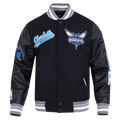 NBA CHARLOTTE HORNETS SCRIPT TAIL MEN'S VARSITY JACKET (BLACK/GRAY)
