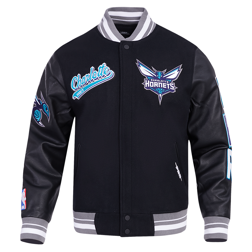 NBA CHARLOTTE HORNETS SCRIPT TAIL BLOUSON COLLÉGIAL POUR HOMME (NOIR/GRIS)