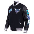 NBA CHARLOTTE HORNETS SCRIPT TAIL MEN'S VARSITY JACKET (BLACK/GRAY)
