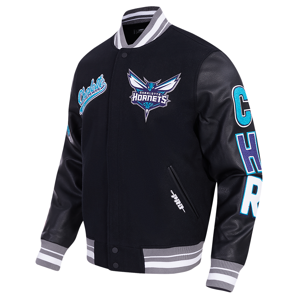 NBA CHARLOTTE HORNETS SCRIPT TAIL BLOUSON COLLÉGIAL POUR HOMME (NOIR/GRIS)