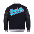 NBA CHARLOTTE HORNETS SCRIPT TAIL MEN'S VARSITY JACKET (BLACK/GRAY)