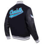 NBA CHARLOTTE HORNETS SCRIPT TAIL MEN'S VARSITY JACKET (BLACK/GRAY)