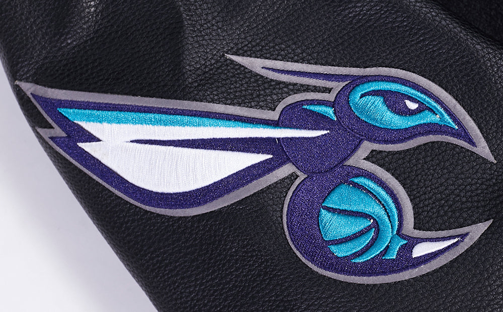 NBA CHARLOTTE HORNETS SCRIPT TAIL MEN'S VARSITY JACKET (BLACK/GRAY)
