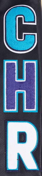 NBA CHARLOTTE HORNETS SCRIPT TAIL MEN'S VARSITY JACKET (BLACK/GRAY)