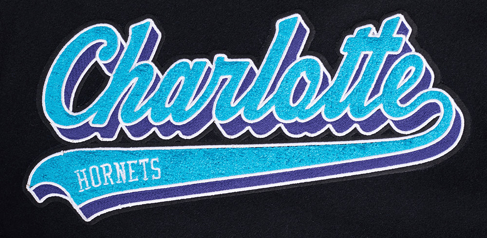 NBA CHARLOTTE HORNETS SCRIPT TAIL MEN'S VARSITY JACKET (BLACK/GRAY)