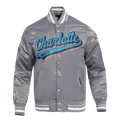 NBA CHARLOTTE HORNETS SCRIPT TAIL BLOUSON EN SATIN POUR HOMME (GRIS)
