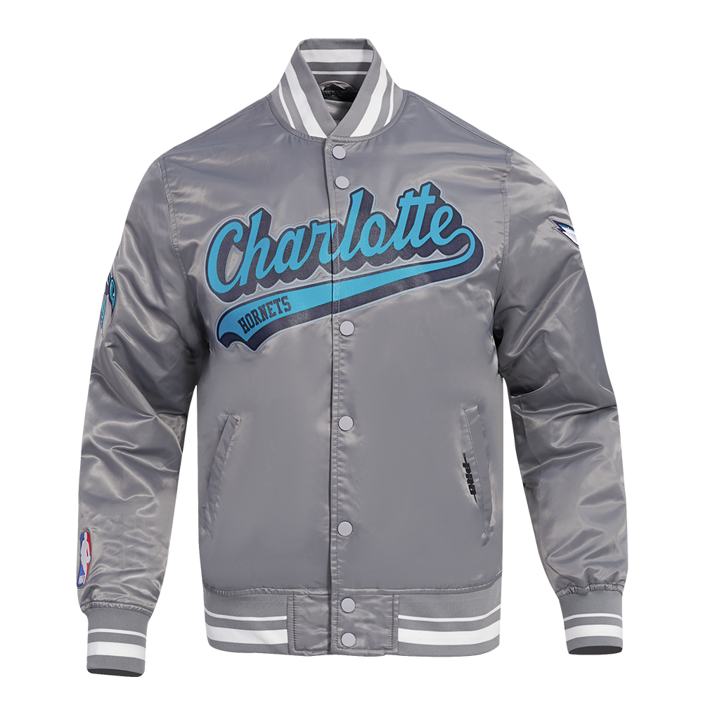 NBA CHARLOTTE HORNETS SCRIPT TAIL BLOUSON EN SATIN POUR HOMME (GRIS)