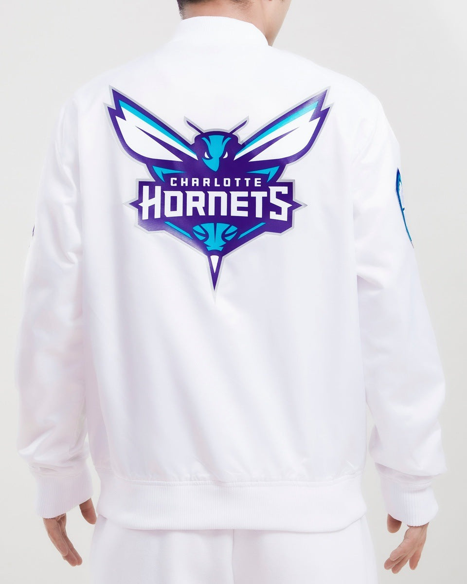 NBA CHARLOTTE HORNETS TEAM BIG LOGO MEN'S SATIN JACKET (WHITE)
