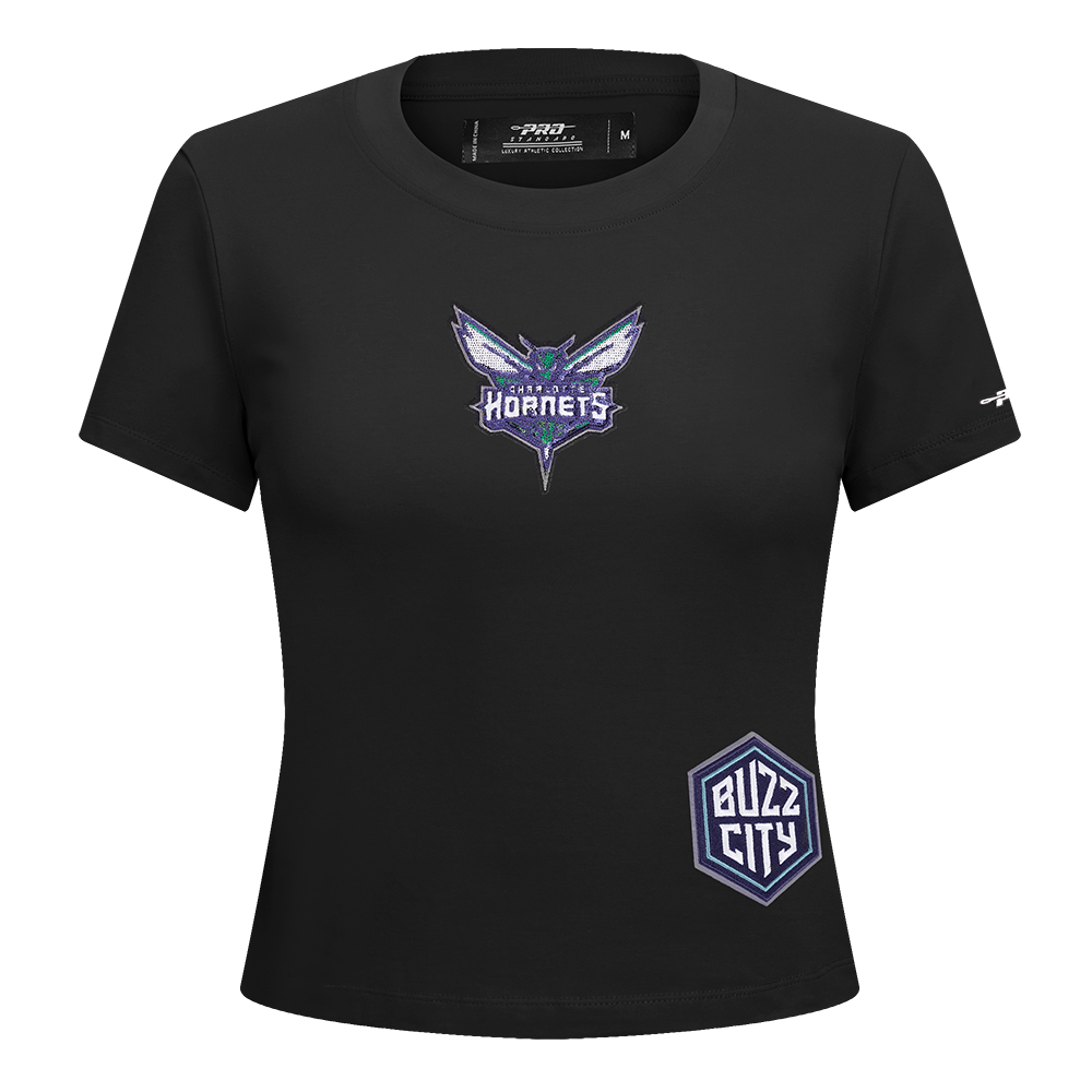 NBA CHARLOTTE HORNETS GAME DAY CLASSICS T-SHIRT BABY DOLL EN JERSEY SIMPLE POUR FEMME (NOIR)