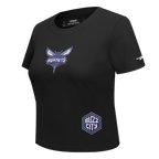 NBA CHARLOTTE HORNETS GAME DAY CLASSICS T-SHIRT BABY DOLL EN JERSEY SIMPLE POUR FEMME (NOIR)