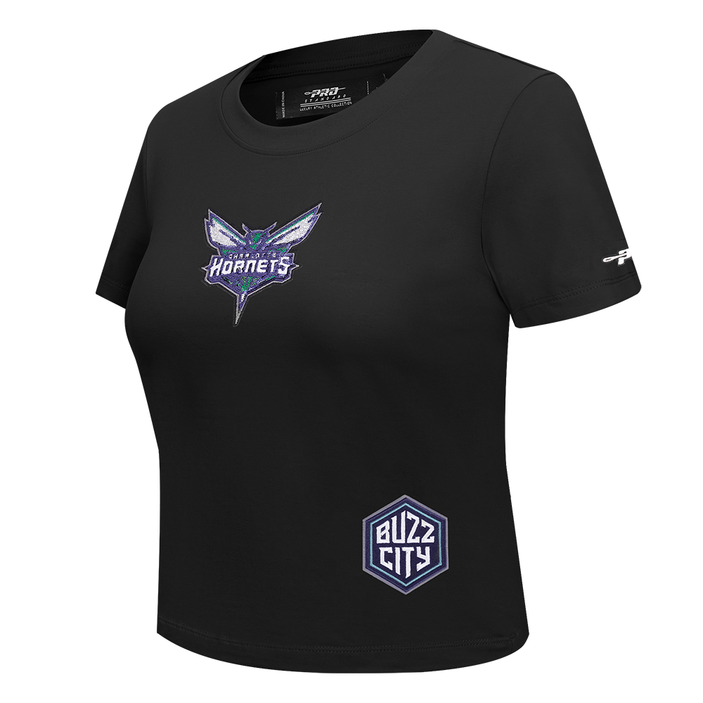 NBA CHARLOTTE HORNETS GAME DAY CLASSICS T-SHIRT BABY DOLL EN JERSEY SIMPLE POUR FEMME (NOIR)
