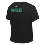 NBA CHARLOTTE HORNETS GAME DAY CLASSICS T-SHIRT BABY DOLL EN JERSEY SIMPLE POUR FEMME (NOIR)