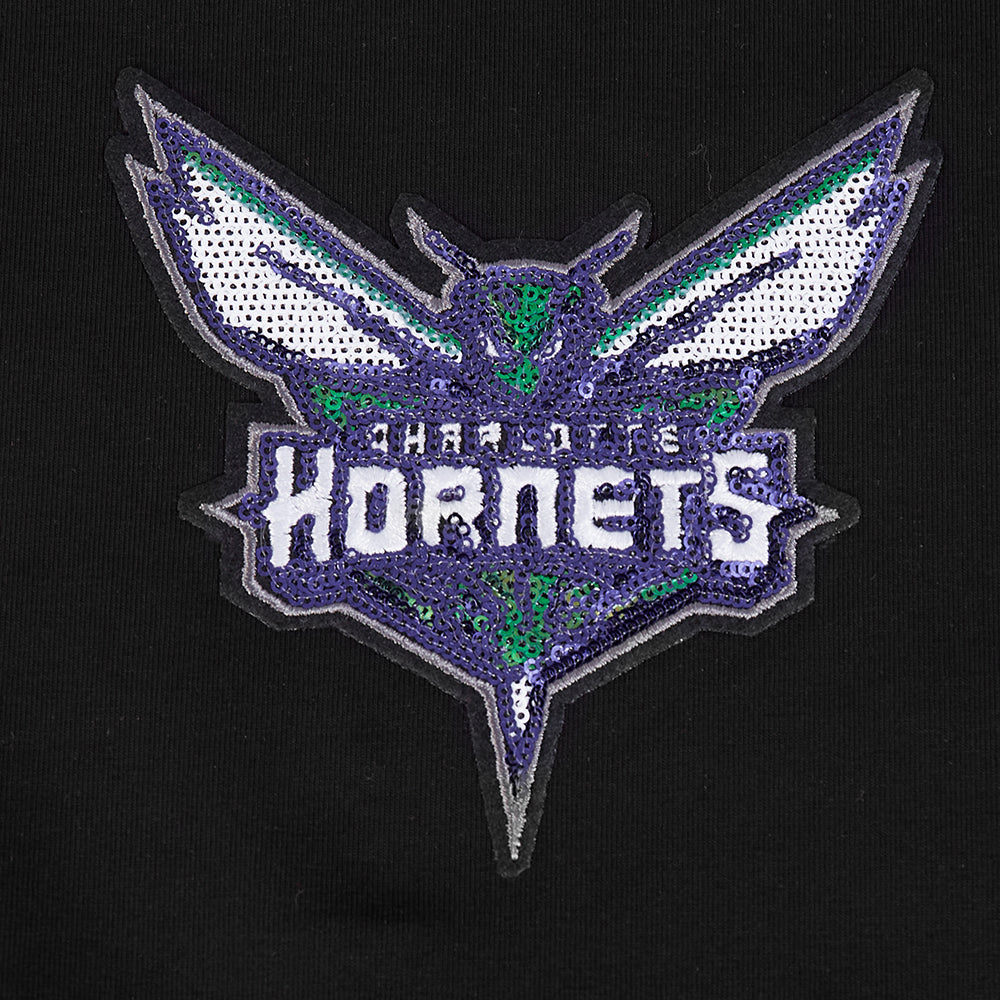 NBA CHARLOTTE HORNETS GAME DAY CLASSICS T-SHIRT BABY DOLL EN JERSEY SIMPLE POUR FEMME (NOIR)
