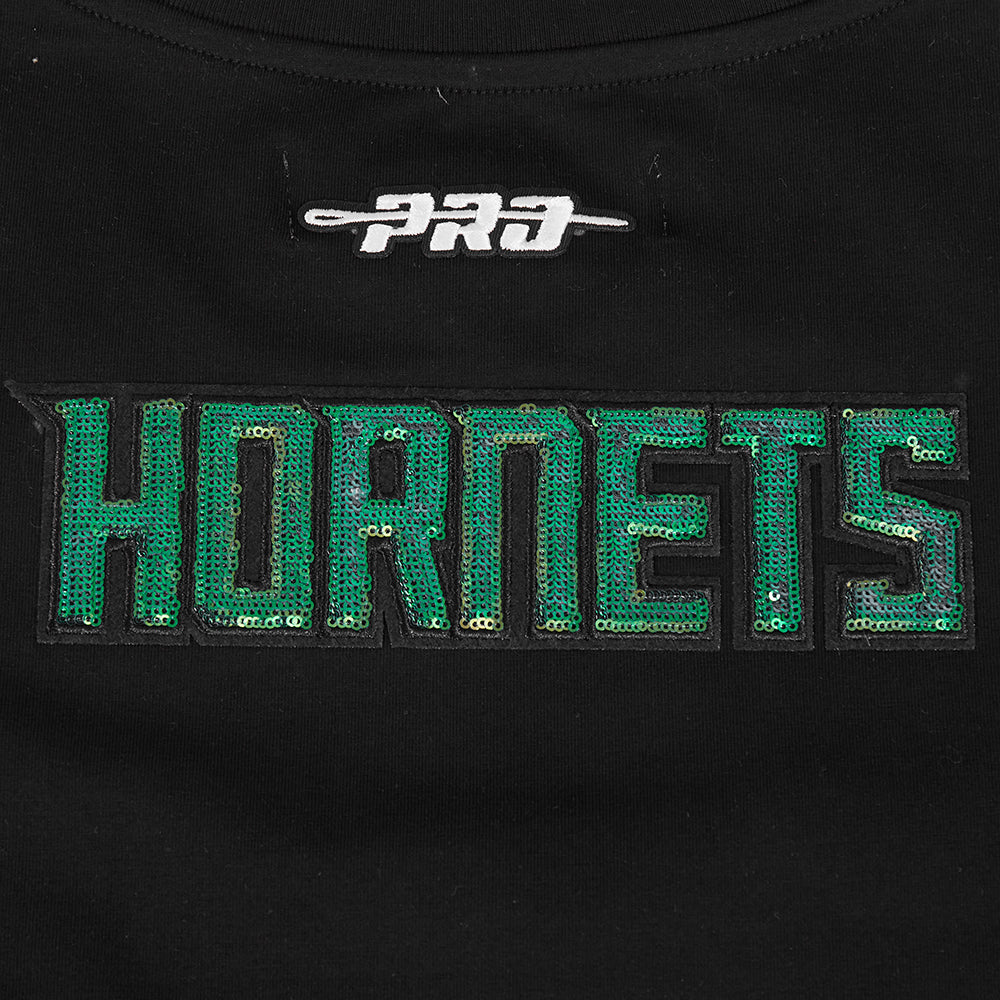 NBA CHARLOTTE HORNETS GAME DAY CLASSICS T-SHIRT BABY DOLL EN JERSEY SIMPLE POUR FEMME (NOIR)
