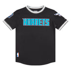 NBA CHARLOTTE HORNETS CLASSIC T-SHIRT CÔTELÉ RAYÉ À MANCHES COURTES POUR GARÇON JUNIOR (NOIR/GRIS)