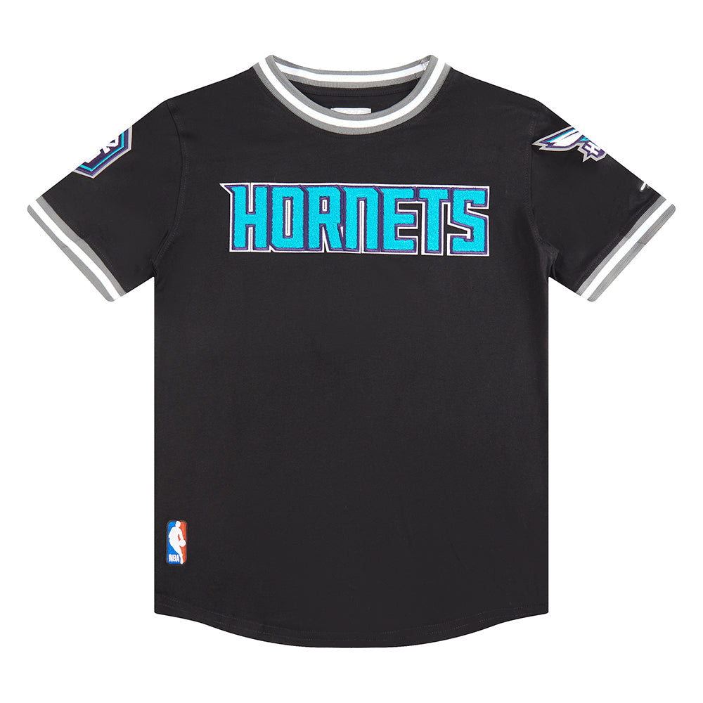 NBA CHARLOTTE HORNETS CLASSIC BIG BOY'S SHORT SLEEVE STRIPED RIB TEE (BLACK/GRAY)