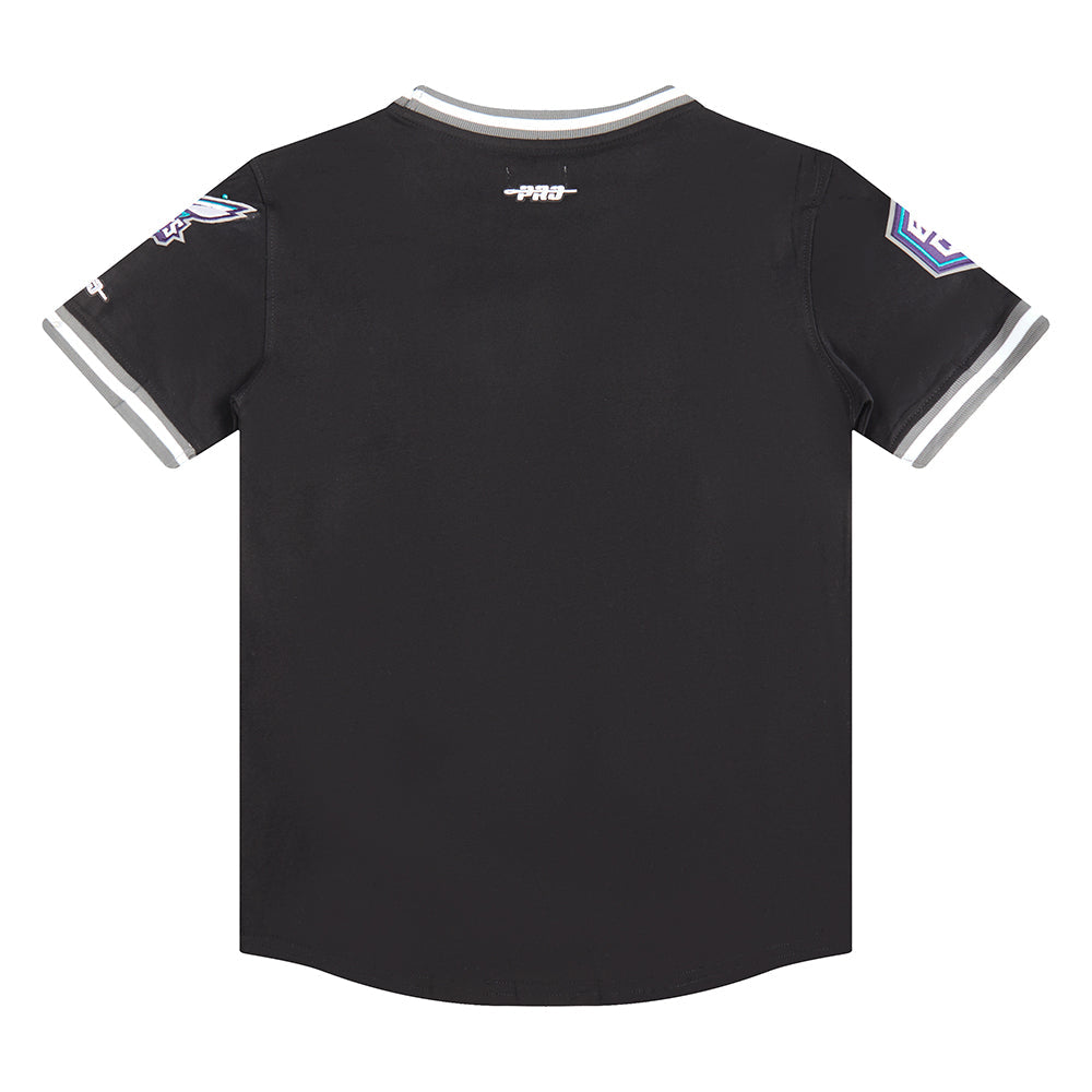 NBA CHARLOTTE HORNETS CLASSIC T-SHIRT CÔTELÉ RAYÉ À MANCHES COURTES POUR GARÇON JUNIOR (NOIR/GRIS)