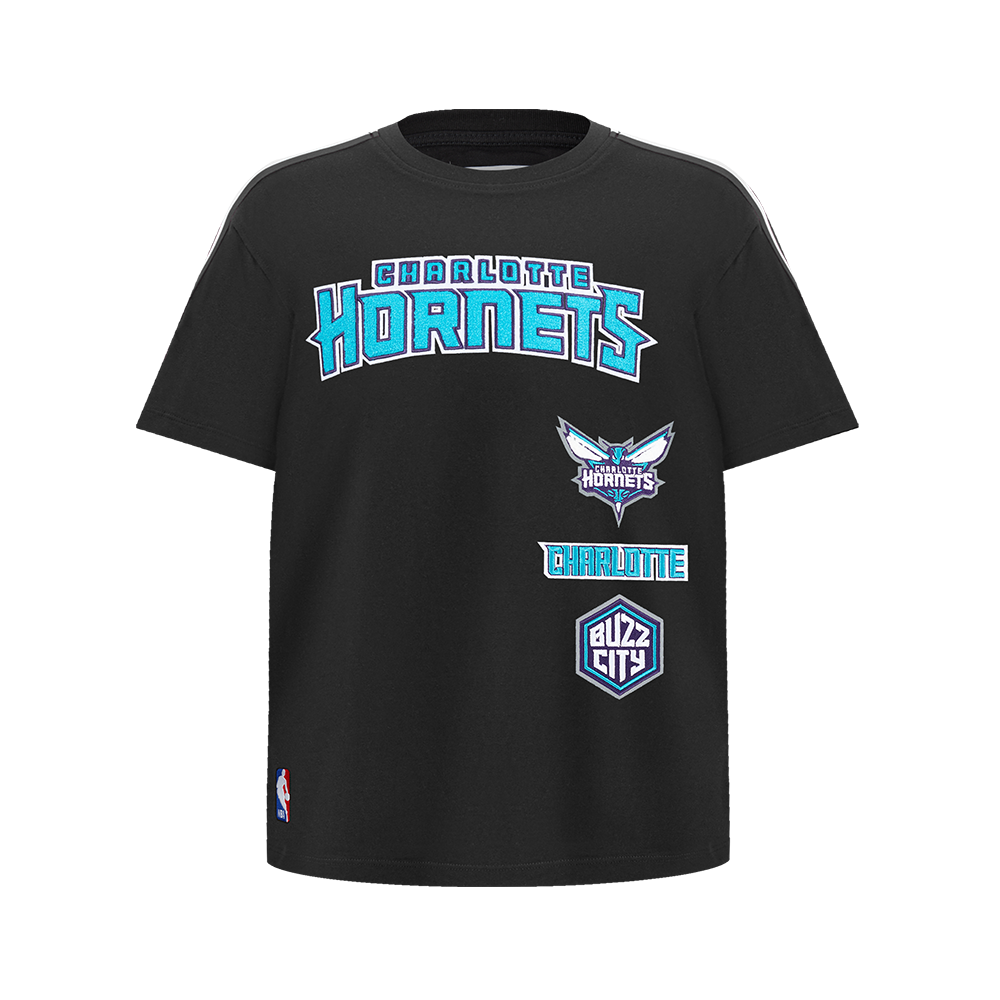 NBA CHARLOTTE HORNETS RETRO CLASSIC SINGLE JERSEY BIG BOY'S SINGLE JERSEY TAPING TEE (BLACK)