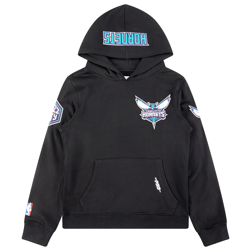 NBA CHARLOTTE HORNETS CLASSIC BIG BOY'S FLEECE PULLOVER HOODIE (BLACK)