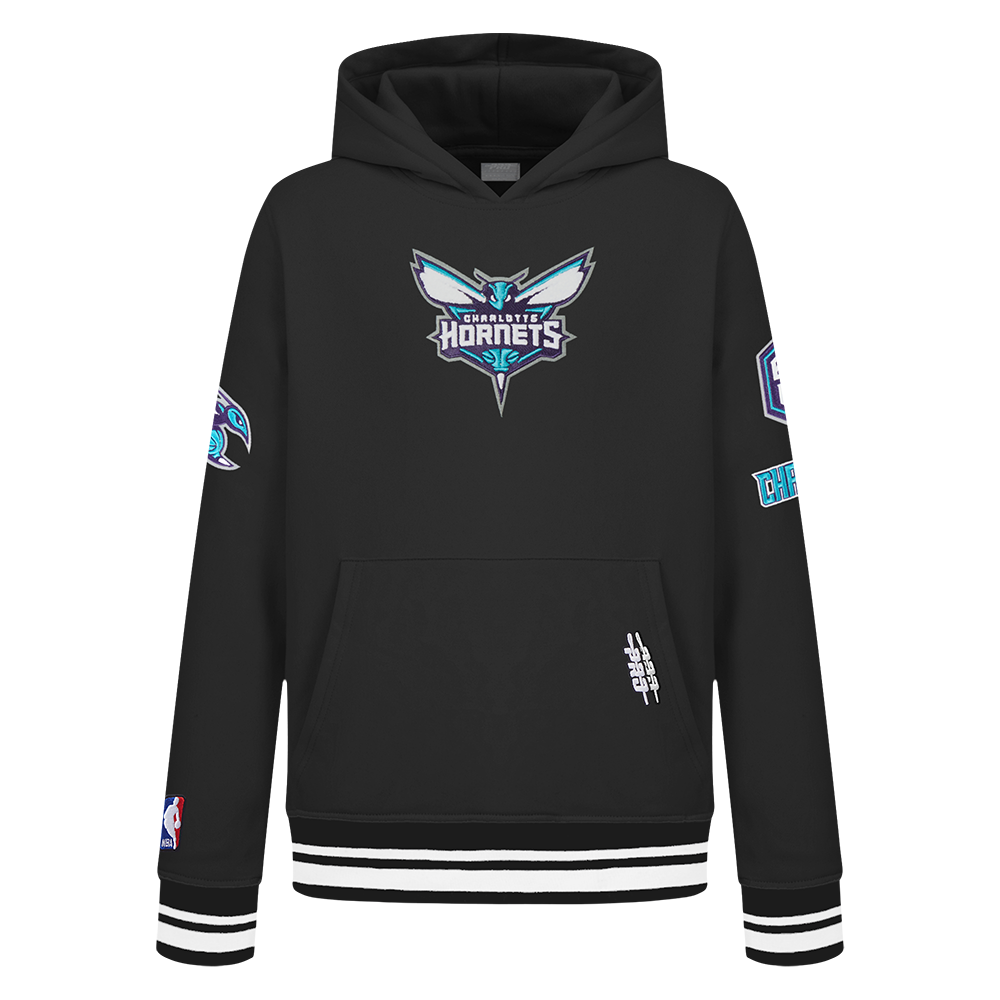 NBA CHARLOTTE HORNETS RETRO CLASSIC BIG BOY'S RIB FLEECE PULLOVER HOODIE (BLACK)