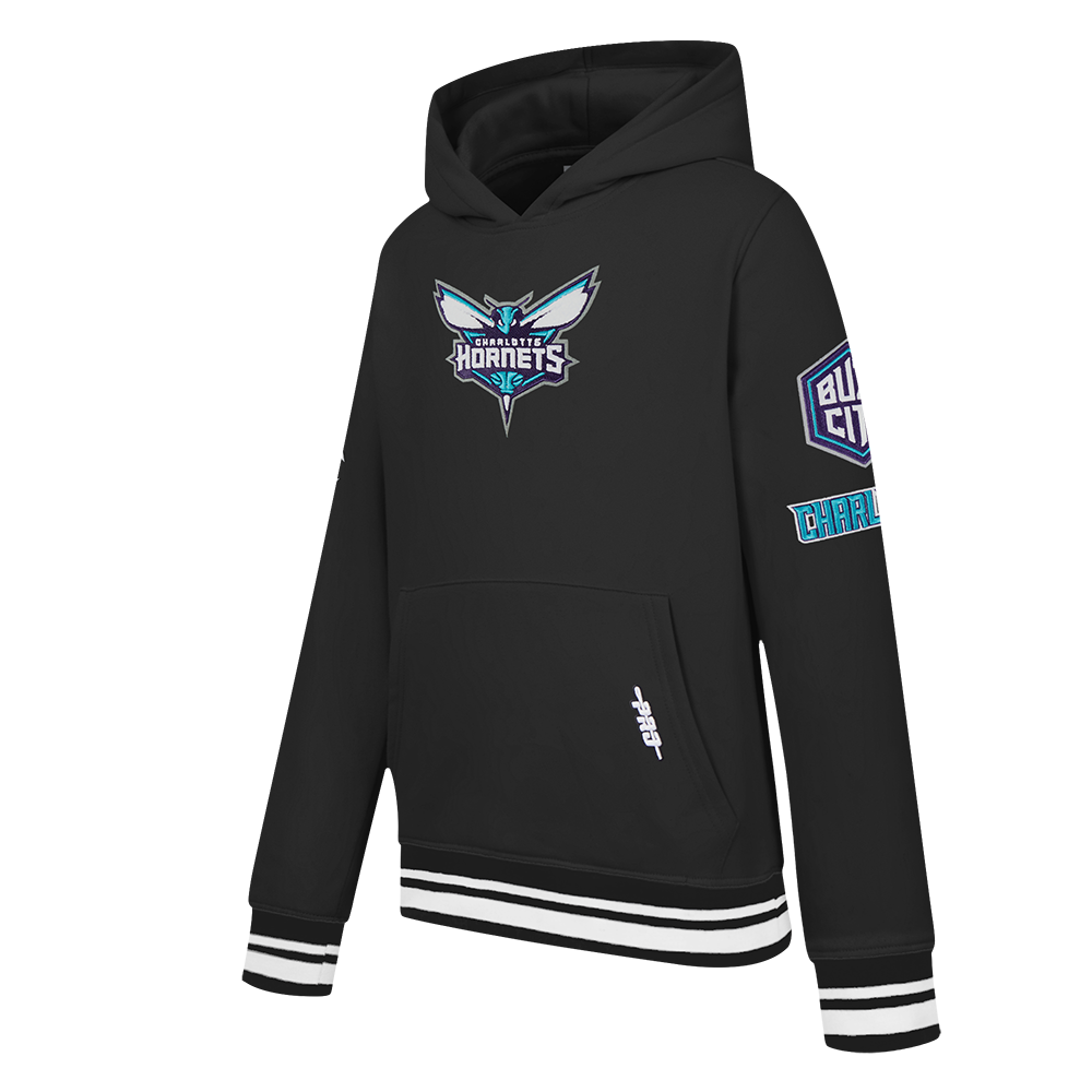 NBA CHARLOTTE HORNETS RETRO CLASSIC BIG BOY'S RIB FLEECE PULLOVER HOODIE (BLACK)