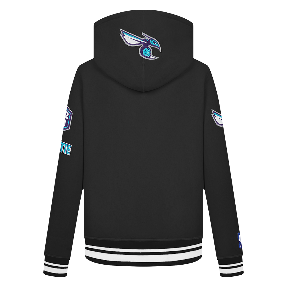 NBA CHARLOTTE HORNETS RETRO CLASSIC BIG BOY'S RIB FLEECE PULLOVER HOODIE (BLACK)