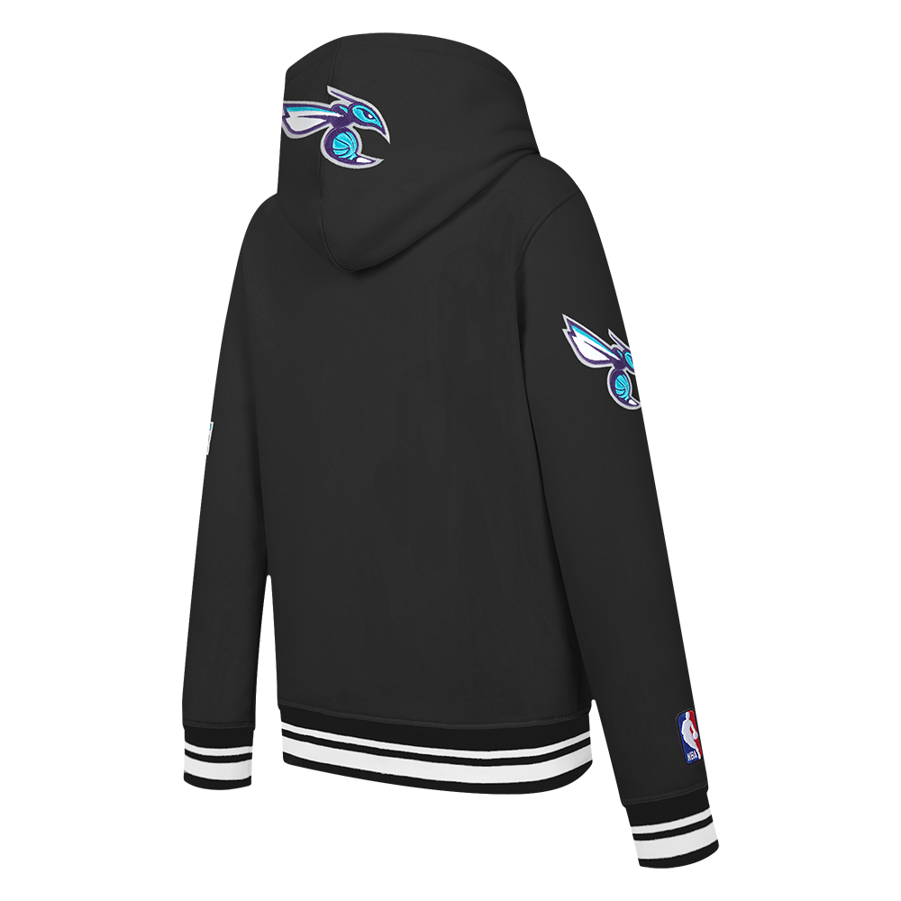 NBA CHARLOTTE HORNETS RETRO CLASSIC BIG BOY'S RIB FLEECE PULLOVER HOODIE (BLACK)