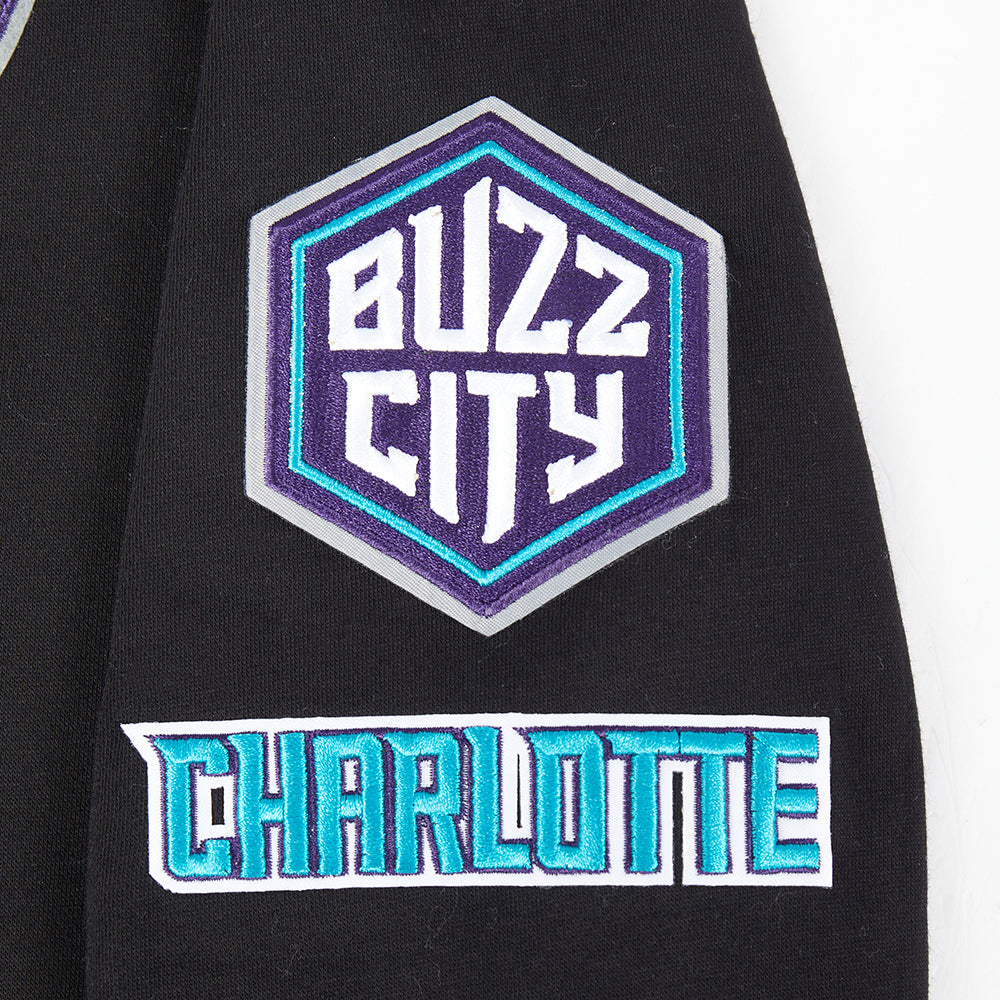 NBA CHARLOTTE HORNETS RETRO CLASSIC BIG BOY'S RIB FLEECE PULLOVER HOODIE (BLACK)