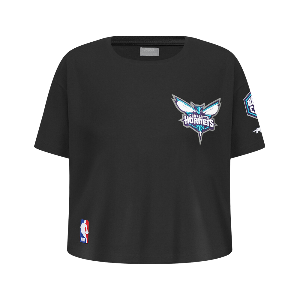 NBA CHARLOTTE HORNETS CLASSIC BIG GIRL'S SHORT SLEEVE BOXY TEE (BLACK)