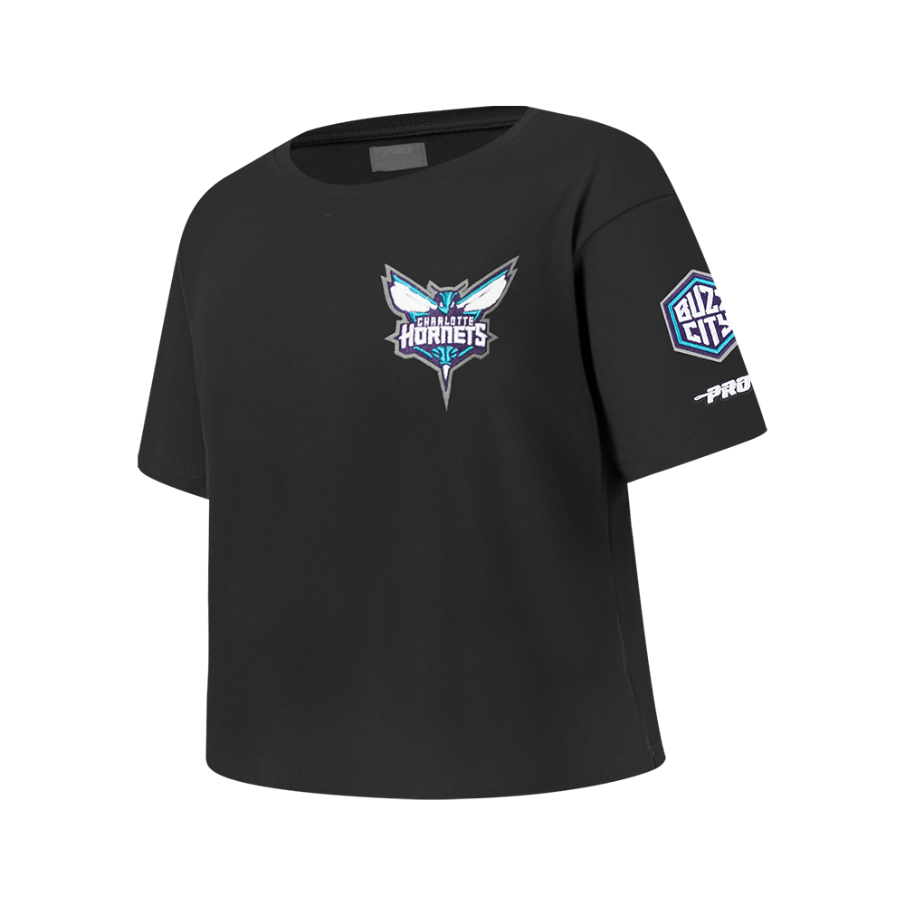 NBA CHARLOTTE HORNETS CLASSIC BIG GIRL'S SHORT SLEEVE BOXY TEE (BLACK)
