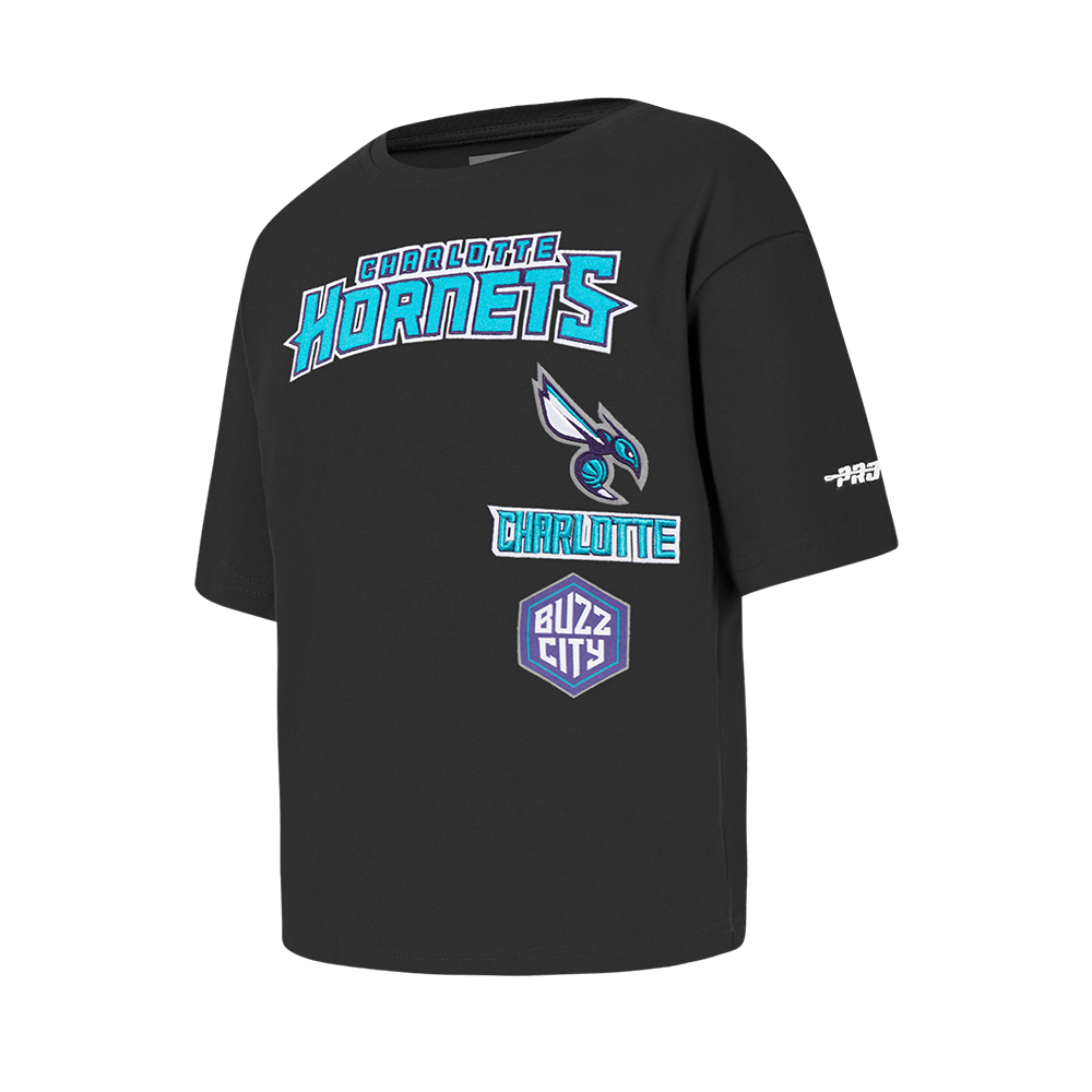 NBA CHARLOTTE HORNETS RETRO CLASSIC BIG GIRLS SHORT SLEEVE BOXY TEE (BLACK)
