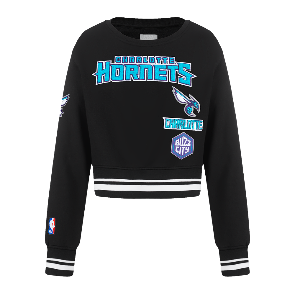 NBA CHARLOTTE HORNETS RETRO CLASSIC BIG GIRL'S RIB FLC CREWNECK (BLACK)