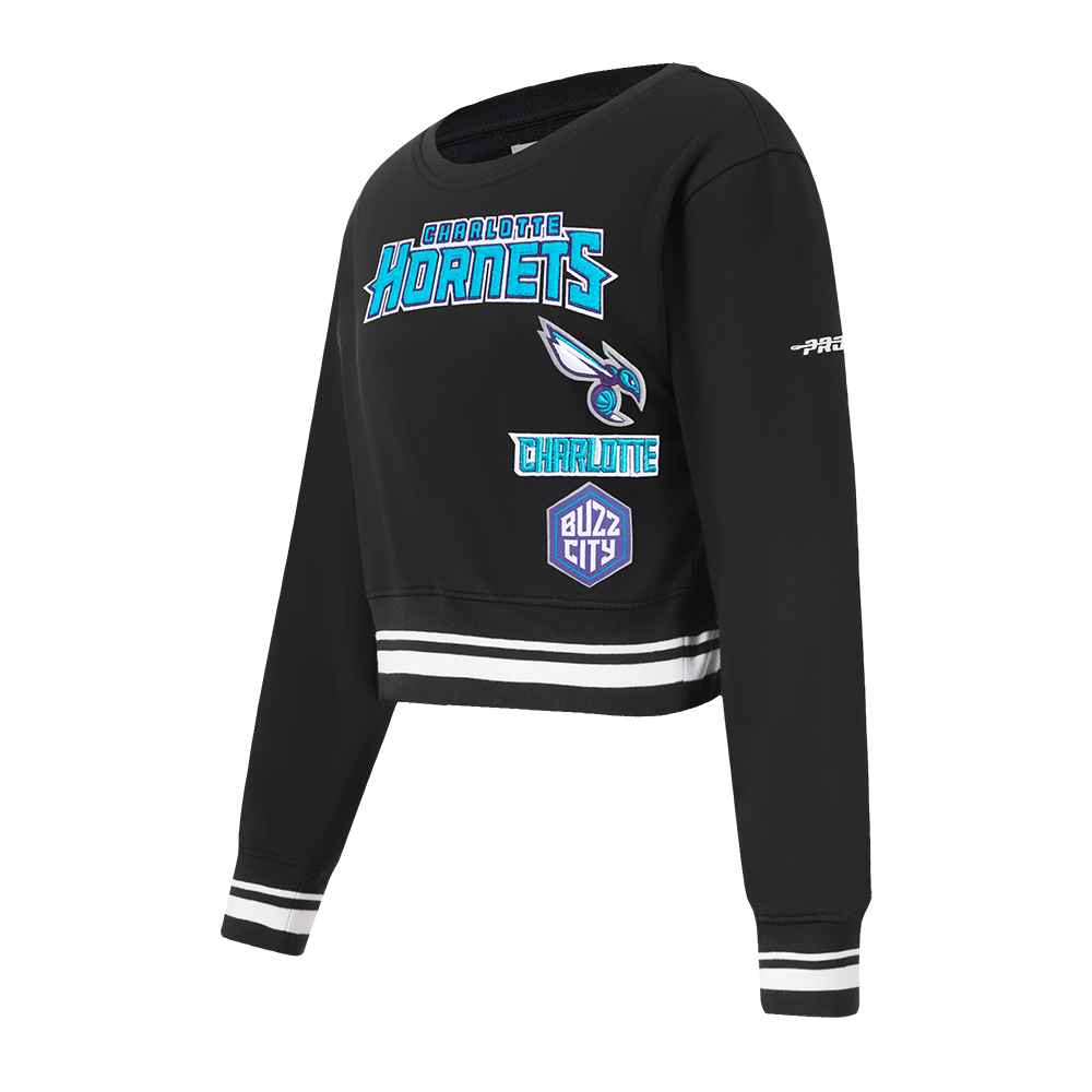 NBA CHARLOTTE HORNETS RETRO CLASSIC BIG GIRL'S RIB FLC CREWNECK (BLACK)