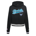 NBA CHARLOTTE HORNETS SCRIPT TAIL CHANDAIL À CAPUCHON COURT EN MOLLETON CÔTELÉ POUR FEMME (NOIR)