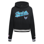 NBA CHARLOTTE HORNETS SCRIPT TAIL CHANDAIL À CAPUCHON COURT EN MOLLETON CÔTELÉ POUR FEMME (NOIR)
