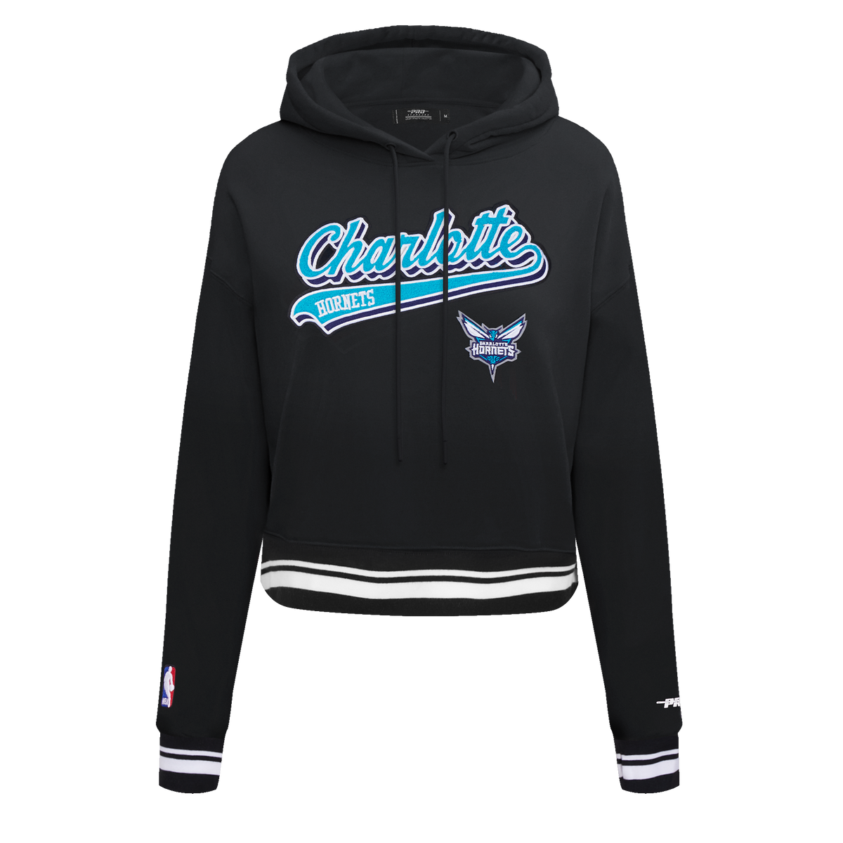 NBA CHARLOTTE HORNETS SCRIPT TAIL CHANDAIL À CAPUCHON COURT EN MOLLETON CÔTELÉ POUR FEMME (NOIR)