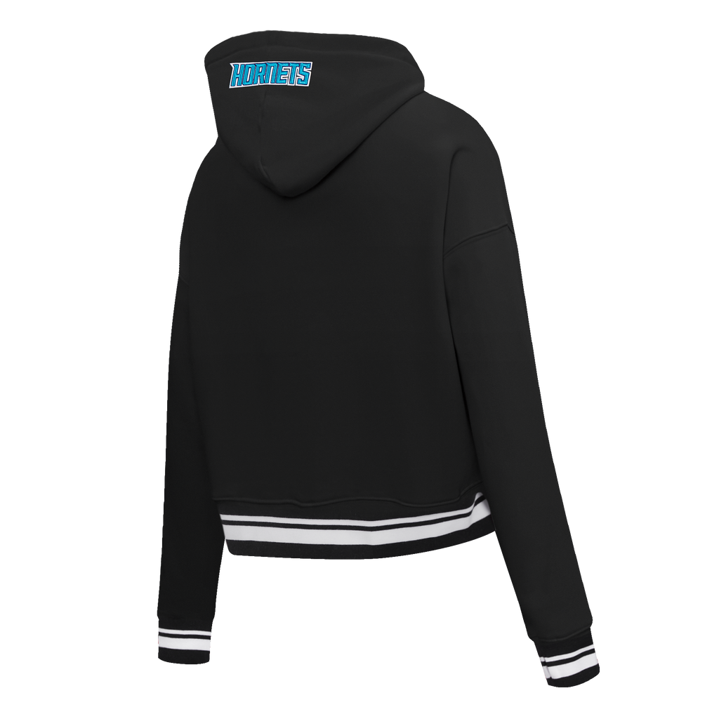 NBA CHARLOTTE HORNETS SCRIPT TAIL CHANDAIL À CAPUCHON COURT EN MOLLETON CÔTELÉ POUR FEMME (NOIR)