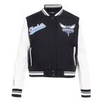NBA CHARLOTTE HORNETS SCRIPT TAIL WOMEN'S WOOL VARSITY JACKET (BLACK/WHITE)