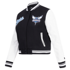 NBA CHARLOTTE HORNETS SCRIPT TAIL WOMEN'S WOOL VARSITY JACKET (BLACK/WHITE)