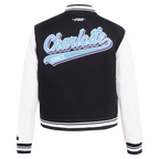 NBA CHARLOTTE HORNETS SCRIPT TAIL WOMEN'S WOOL VARSITY JACKET (BLACK/WHITE)
