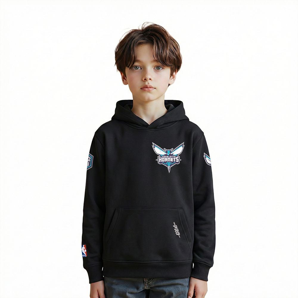 NBA CHARLOTTE HORNETS CLASSIC LITTLE BOY'S FLEECE PULLOVER HOODIE (BLACK)