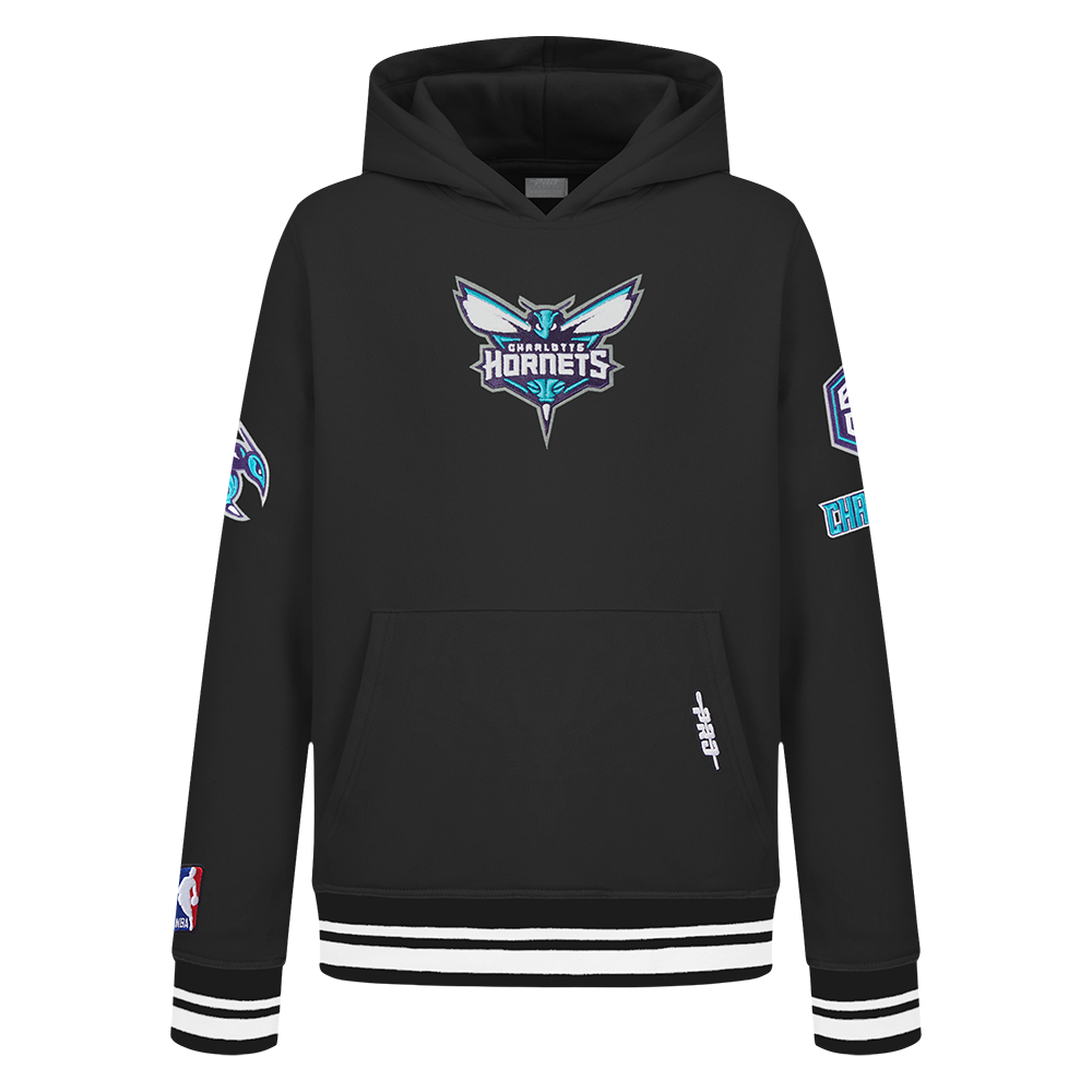 NBA CHARLOTTE HORNETS RETRO CLASSIC LITTLE BOY'S RIB FLEECE PULLOVER HOODIE (BLACK)