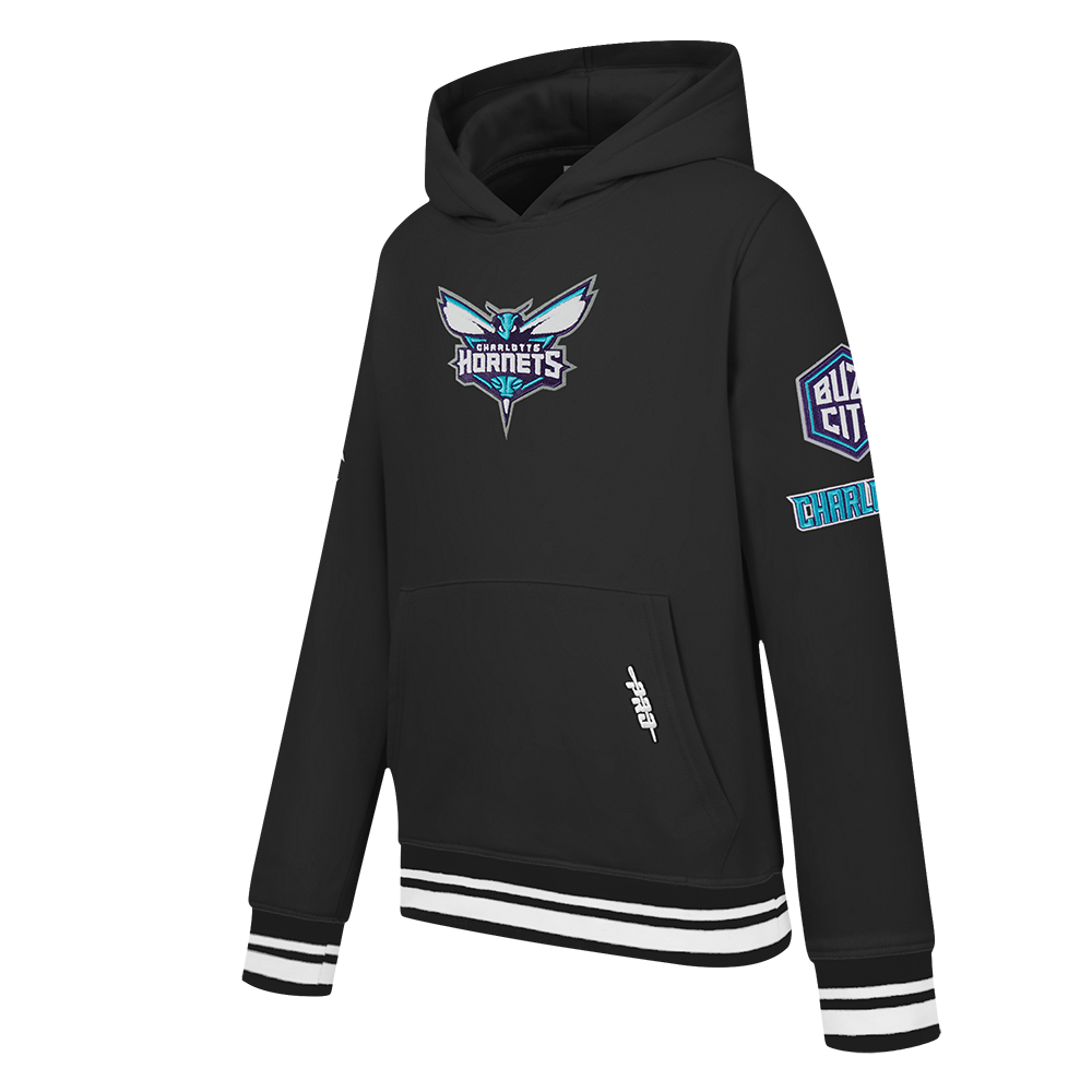 NBA CHARLOTTE HORNETS RETRO CLASSIC LITTLE BOY'S RIB FLEECE PULLOVER HOODIE (BLACK)