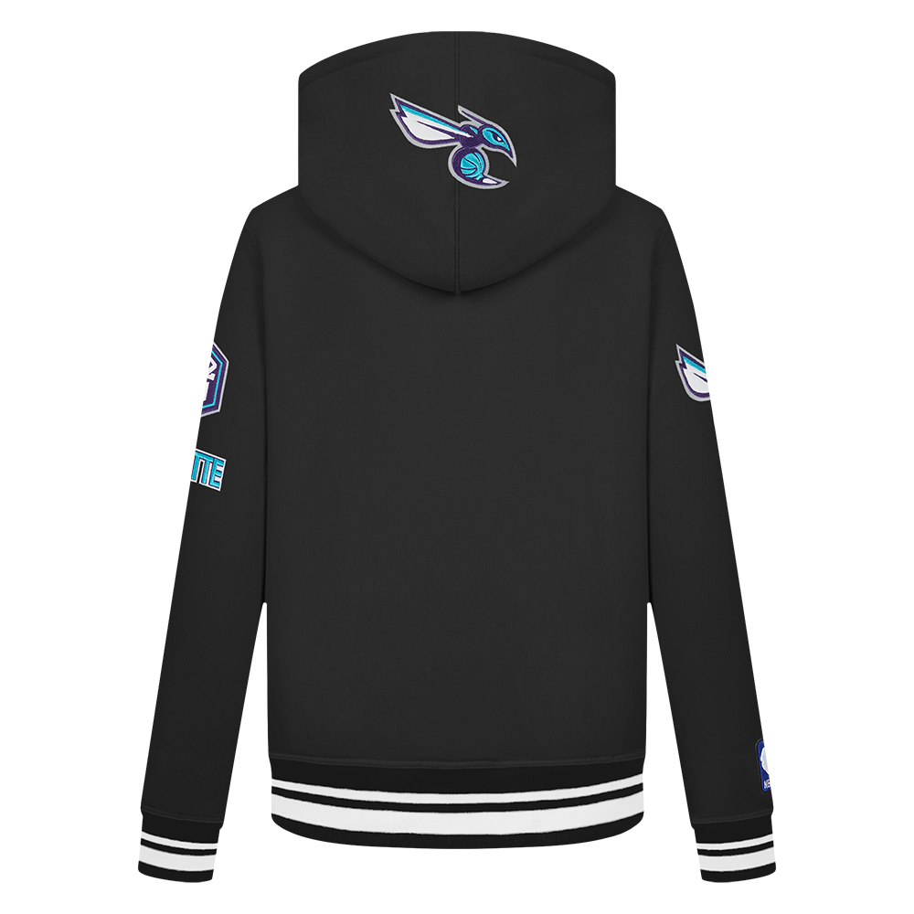 NBA CHARLOTTE HORNETS RETRO CLASSIC LITTLE BOY'S RIB FLEECE PULLOVER HOODIE (BLACK)