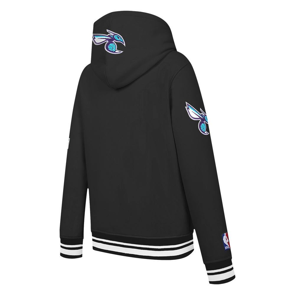 NBA CHARLOTTE HORNETS RETRO CLASSIC LITTLE BOY'S RIB FLEECE PULLOVER HOODIE (BLACK)