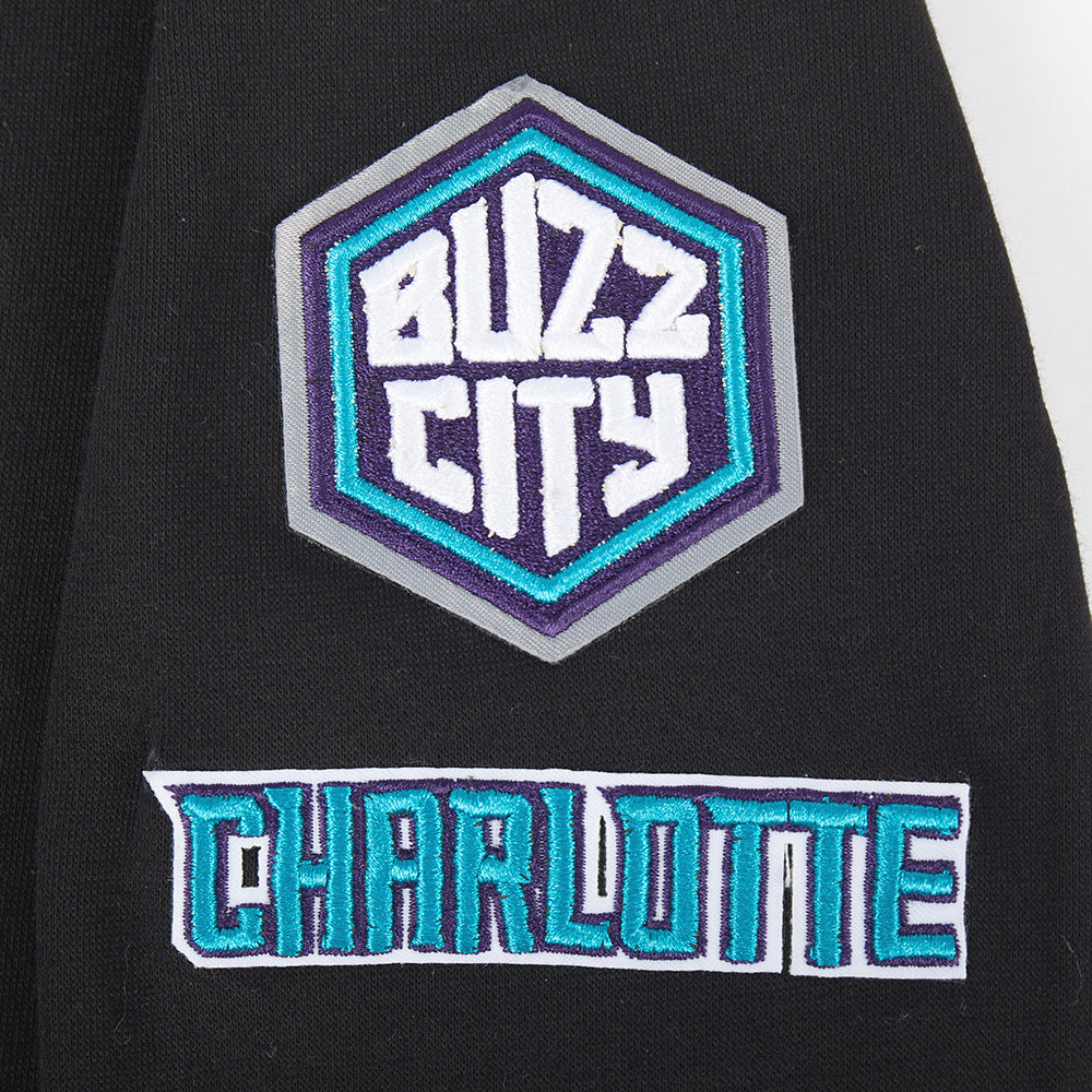 NBA CHARLOTTE HORNETS RETRO CLASSIC LITTLE BOY'S RIB FLEECE PULLOVER HOODIE (BLACK)